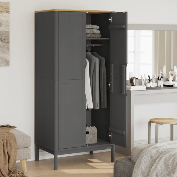 Kleiderschrank Grau Kiefer Massivholz 77x53x171cm