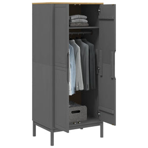 Kleiderschrank Grau Kiefer Massivholz 77x53x171cm