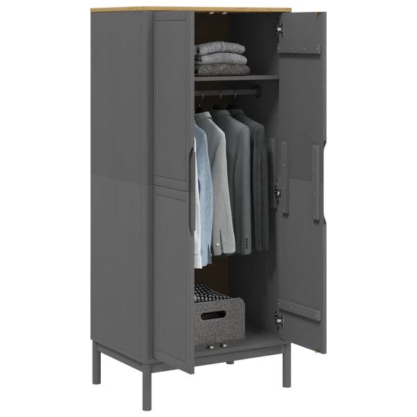 Kleiderschrank Grau Kiefer Massivholz 77x53x171cm