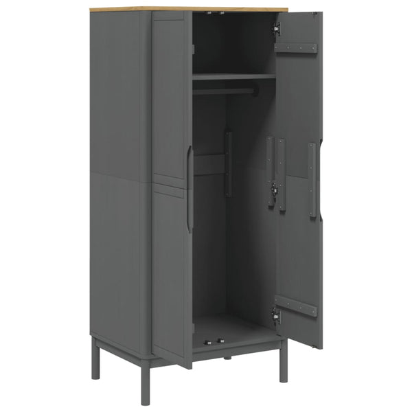Kleiderschrank Grau Kiefer Massivholz 77x53x171cm