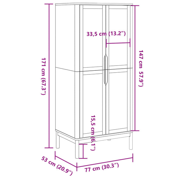 Kleiderschrank Grau Kiefer Massivholz 77x53x171cm