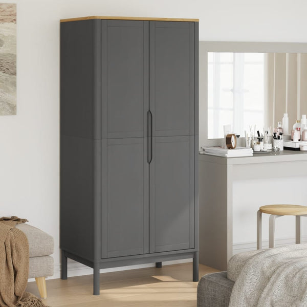 Kleiderschrank Grau Kiefer Massivholz 77x53x171cm