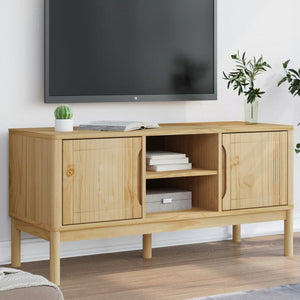 TV-Schrank Kiefer Massivholz Wachsbraun 114 cm