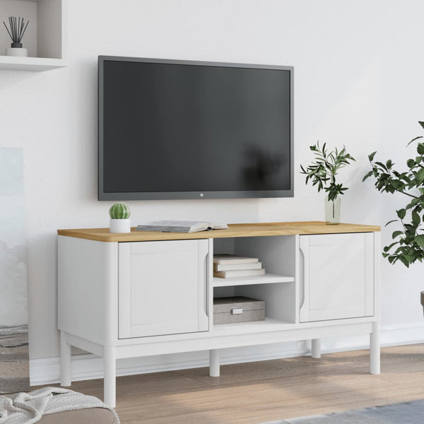 TV-Schrank Weiß 114 cm Kiefer Massivholz