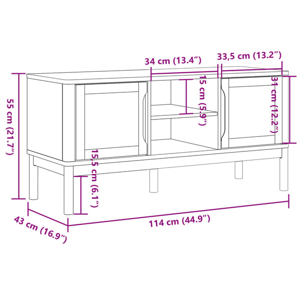TV-Schrank Weiß 114 cm Kiefer Massivholz