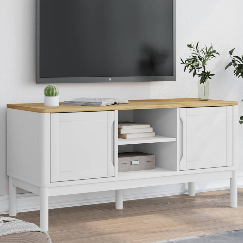 TV-Schrank Weiß 114 cm Kiefer Massivholz