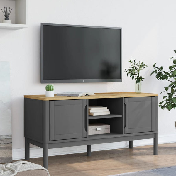 TV-Schrank Grau Kiefer Massivholz 114 cm