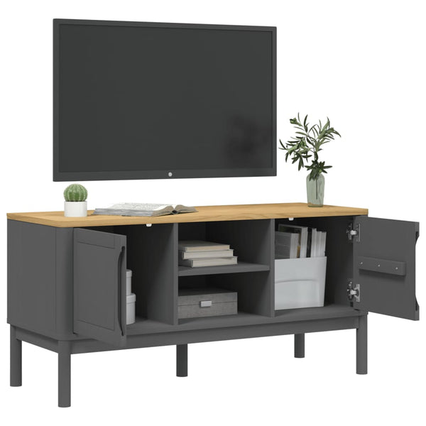 TV-Schrank Grau Kiefer Massivholz 114 cm