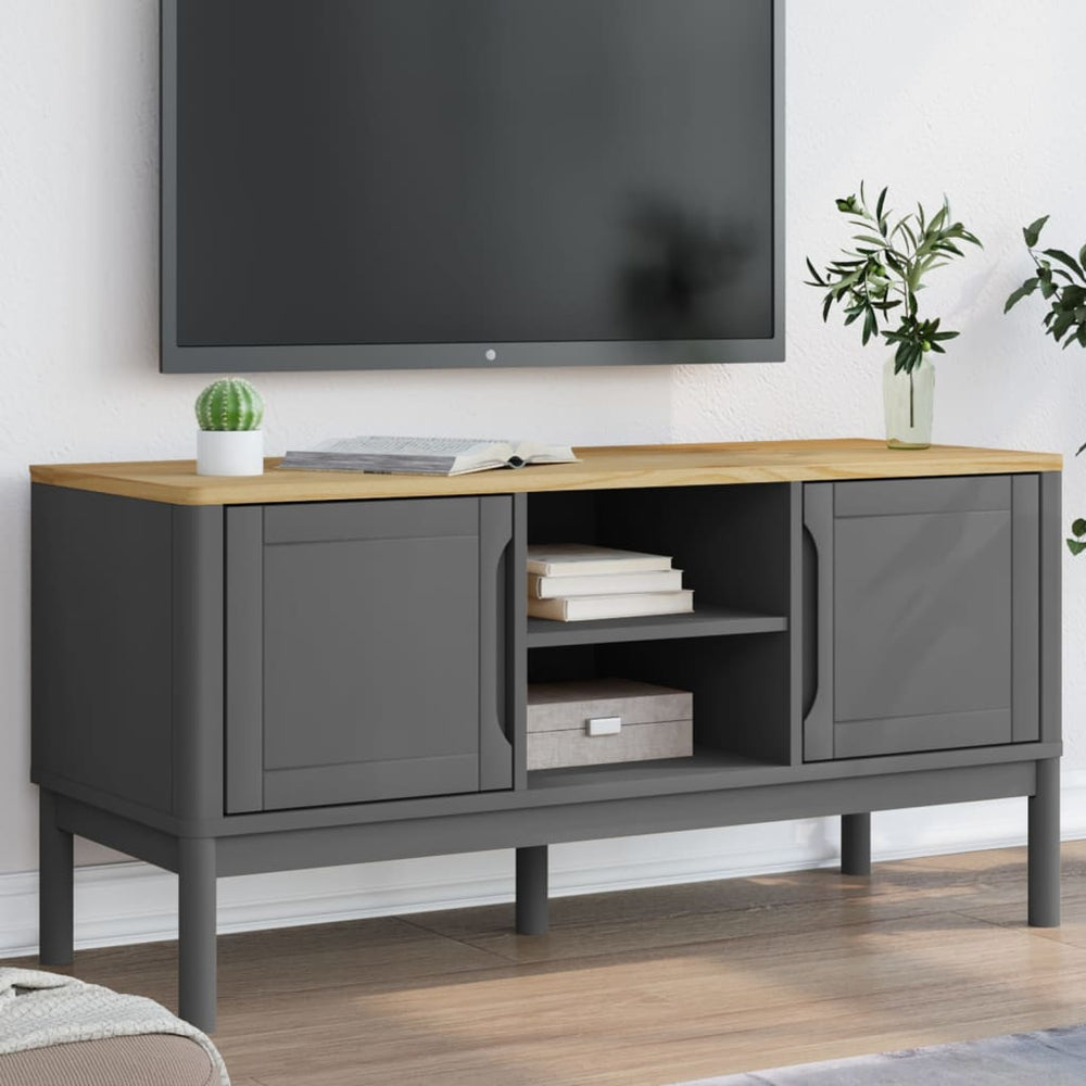 TV-Schrank Grau Kiefer Massivholz 114 cm