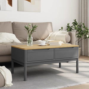 Grauer Couchtisch FLORO, Kiefer Massivholz 99cm