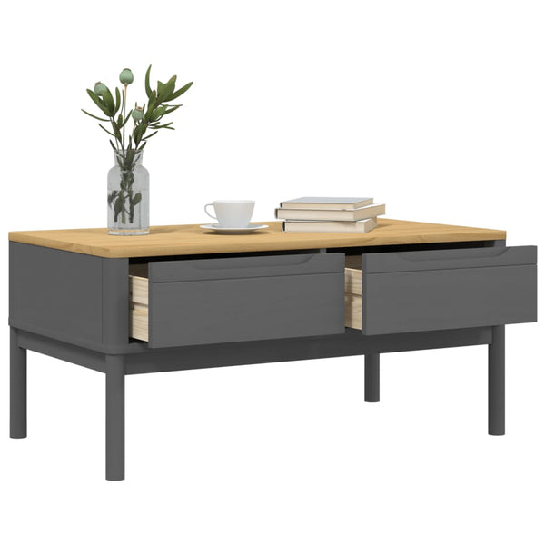 Grauer Couchtisch FLORO, Kiefer Massivholz 99cm