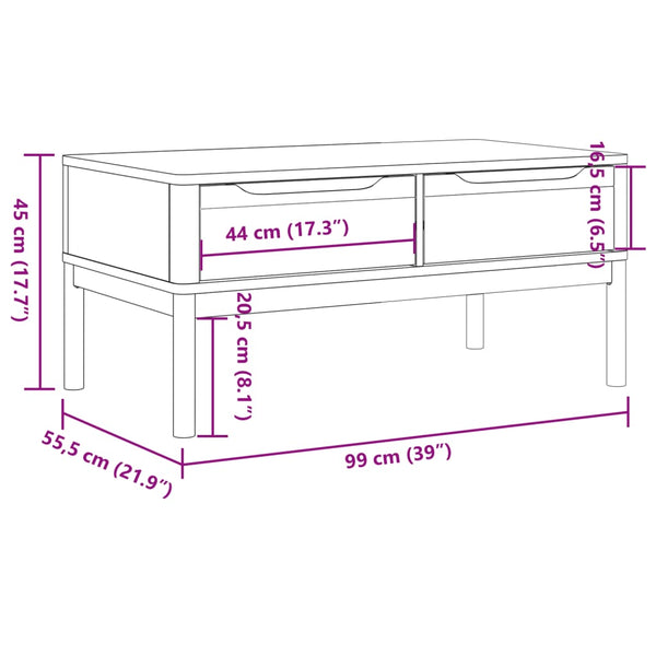 Grauer Couchtisch FLORO, Kiefer Massivholz 99cm