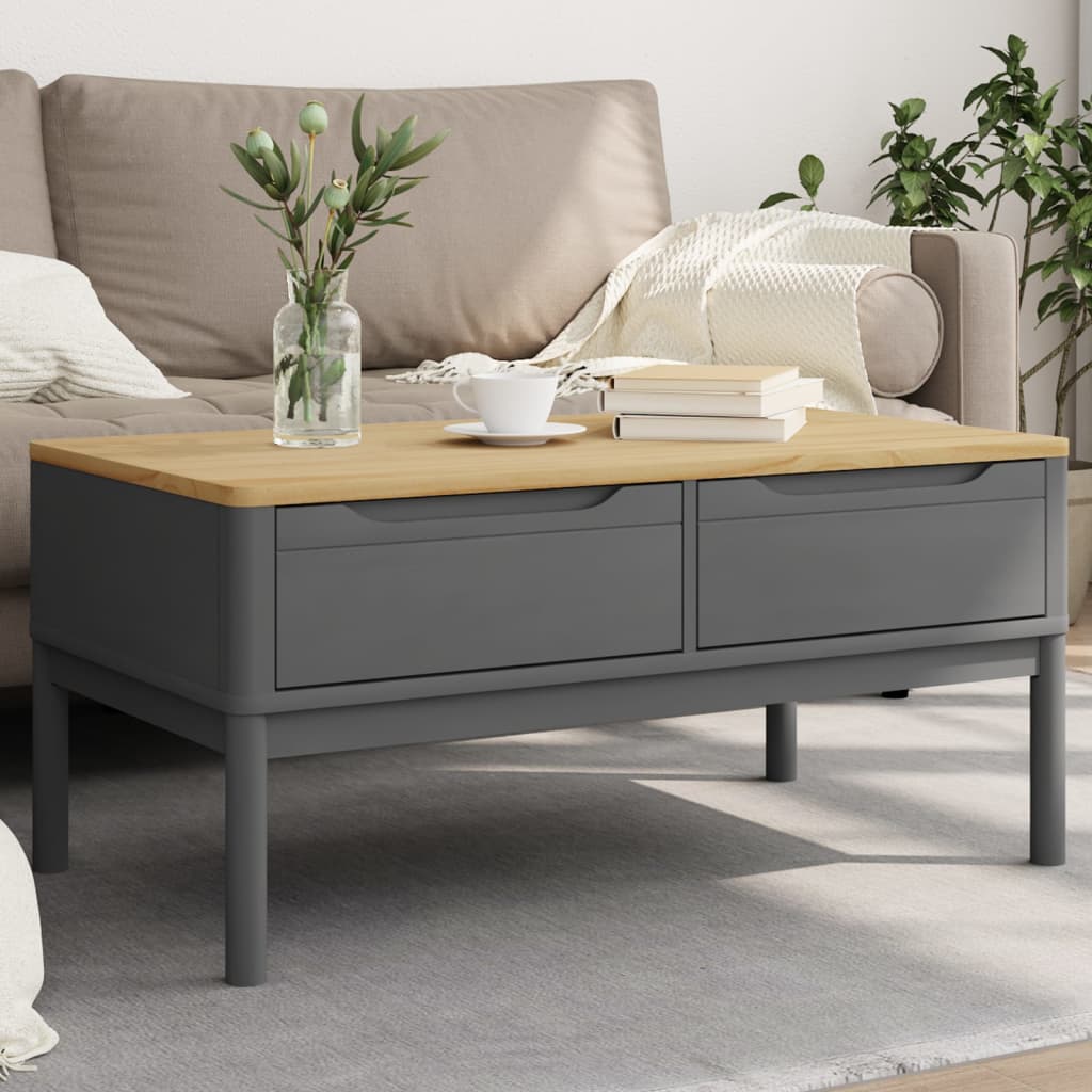Grauer Couchtisch FLORO, Kiefer Massivholz 99cm