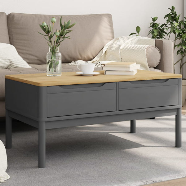 Grauer Couchtisch FLORO, Kiefer Massivholz 99cm
