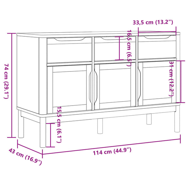 Sideboard Grau 114x43x74 cm Kiefer Massivholz
