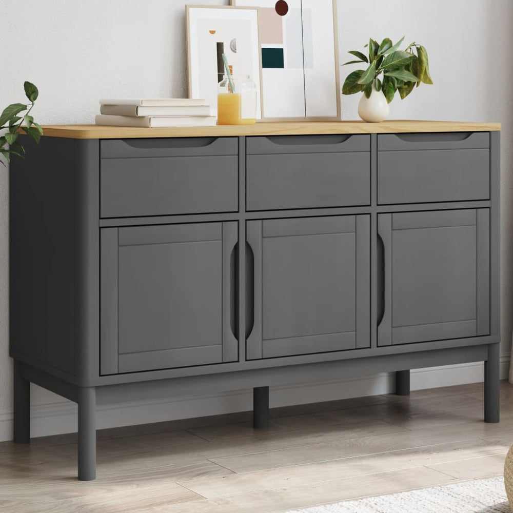 vidaXL Sideboard FLORO Grey 114x43x74 cm Solid Pine Wood
