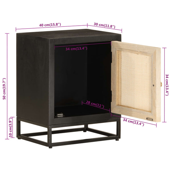 Schwarzer Nachttisch Mango Massivholz 40x50 cm