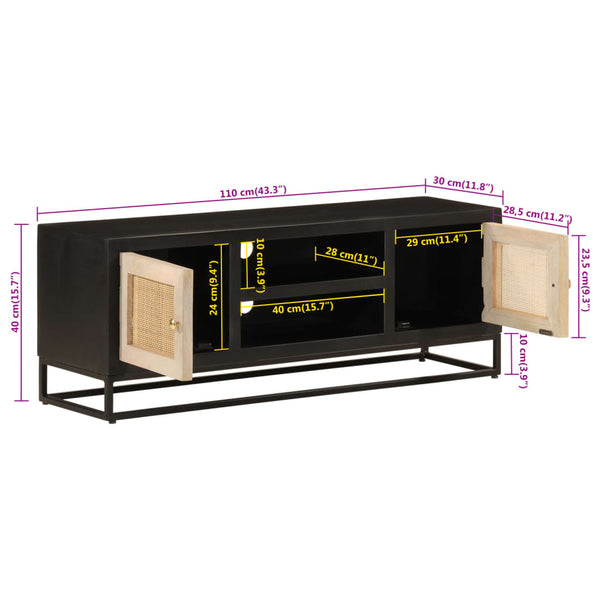 Schwarzer TV-Schrank Mango Massivholz 110cm