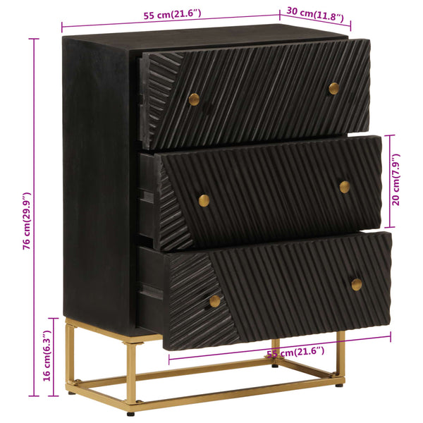 Schwarze Mango Massivholz Kommode 55x76cm