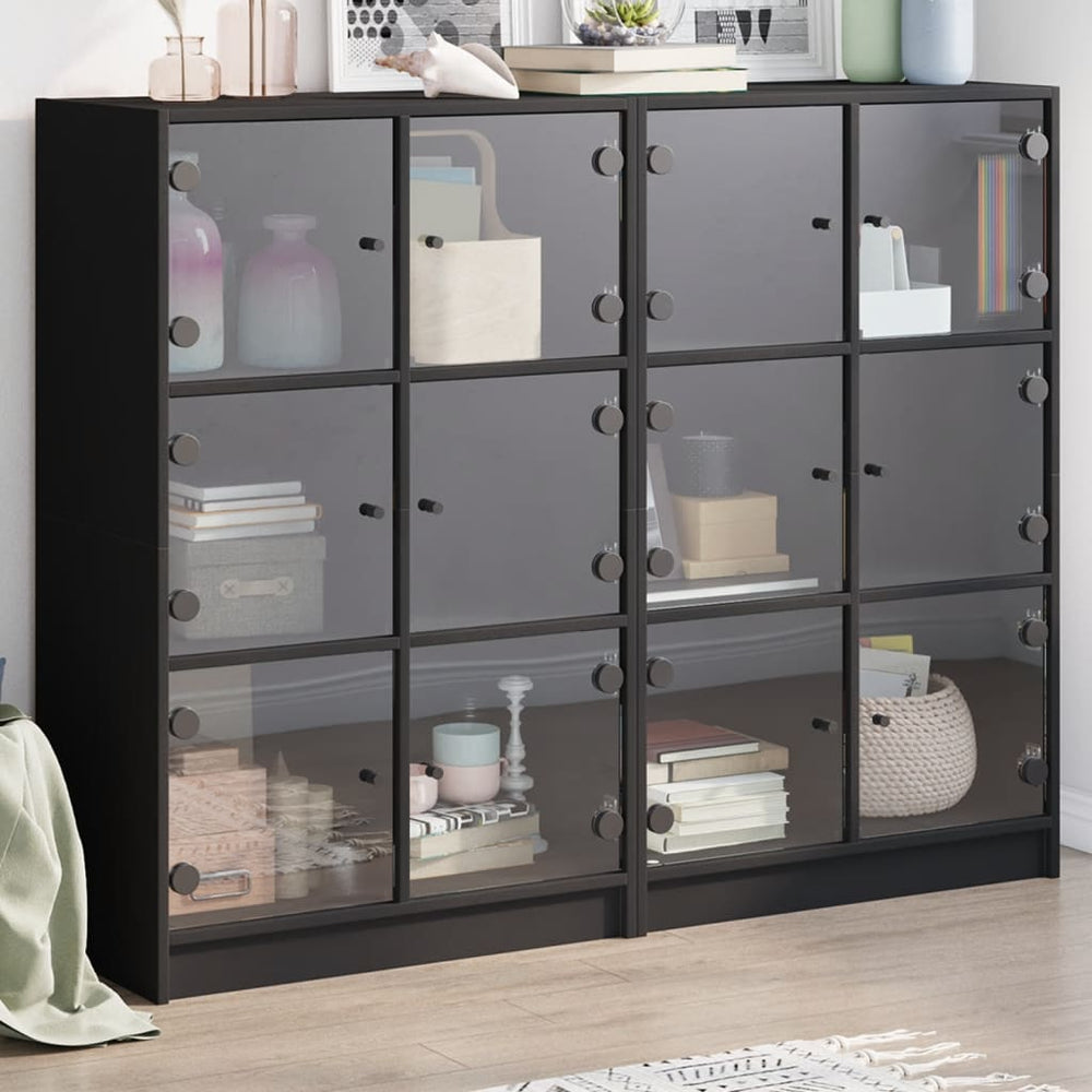 Bücherregal Schwarz mit Türen 136x109 cm