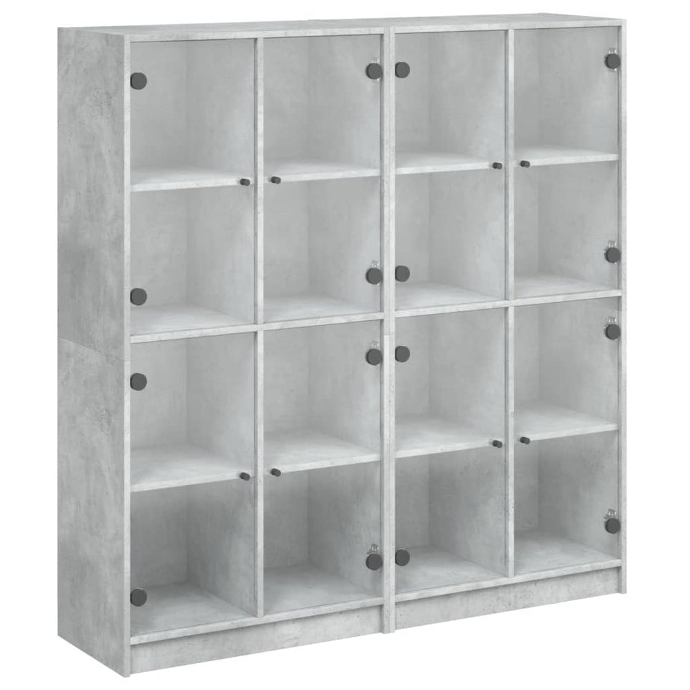 Bücherschrank Betongrau mit Türen 136x142 cm