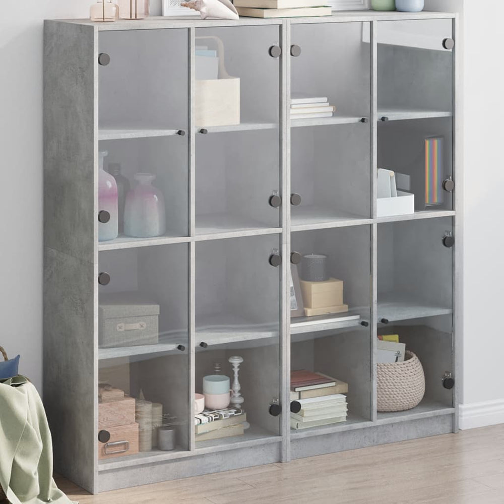 Bücherschrank Betongrau mit Türen 136x142 cm