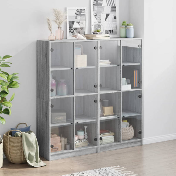 Bücherschrank Grau Sonoma mit Türen 136x142 cm