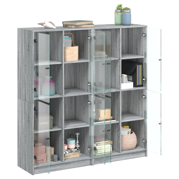 Bücherschrank Grau Sonoma mit Türen 136x142 cm
