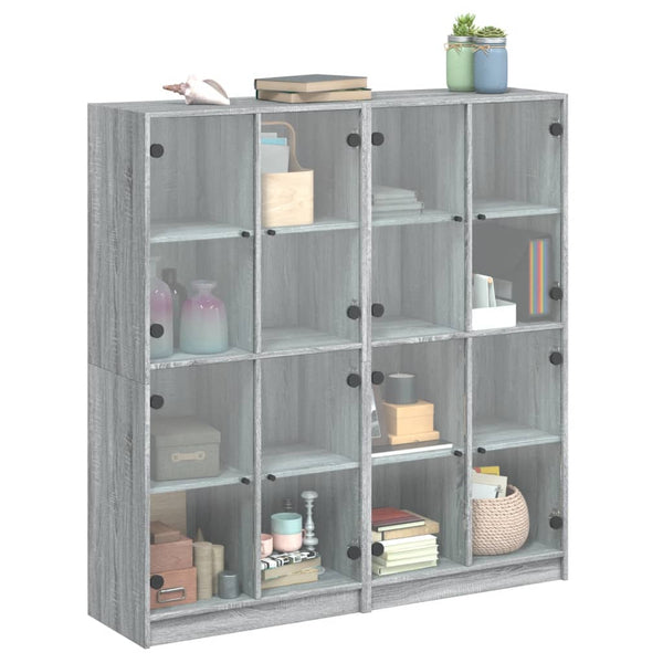 Bücherschrank Grau Sonoma mit Türen 136x142 cm