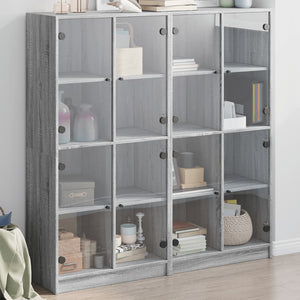 Bücherschrank Grau Sonoma mit Türen 136x142 cm