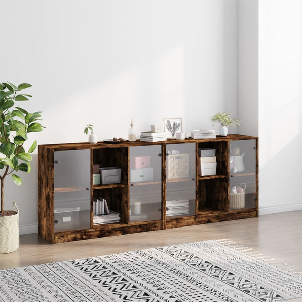 Bücherschrank Räuchereiche mit Türen 204 cm