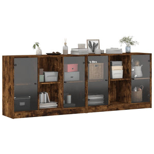 Bücherschrank Räuchereiche mit Türen 204 cm