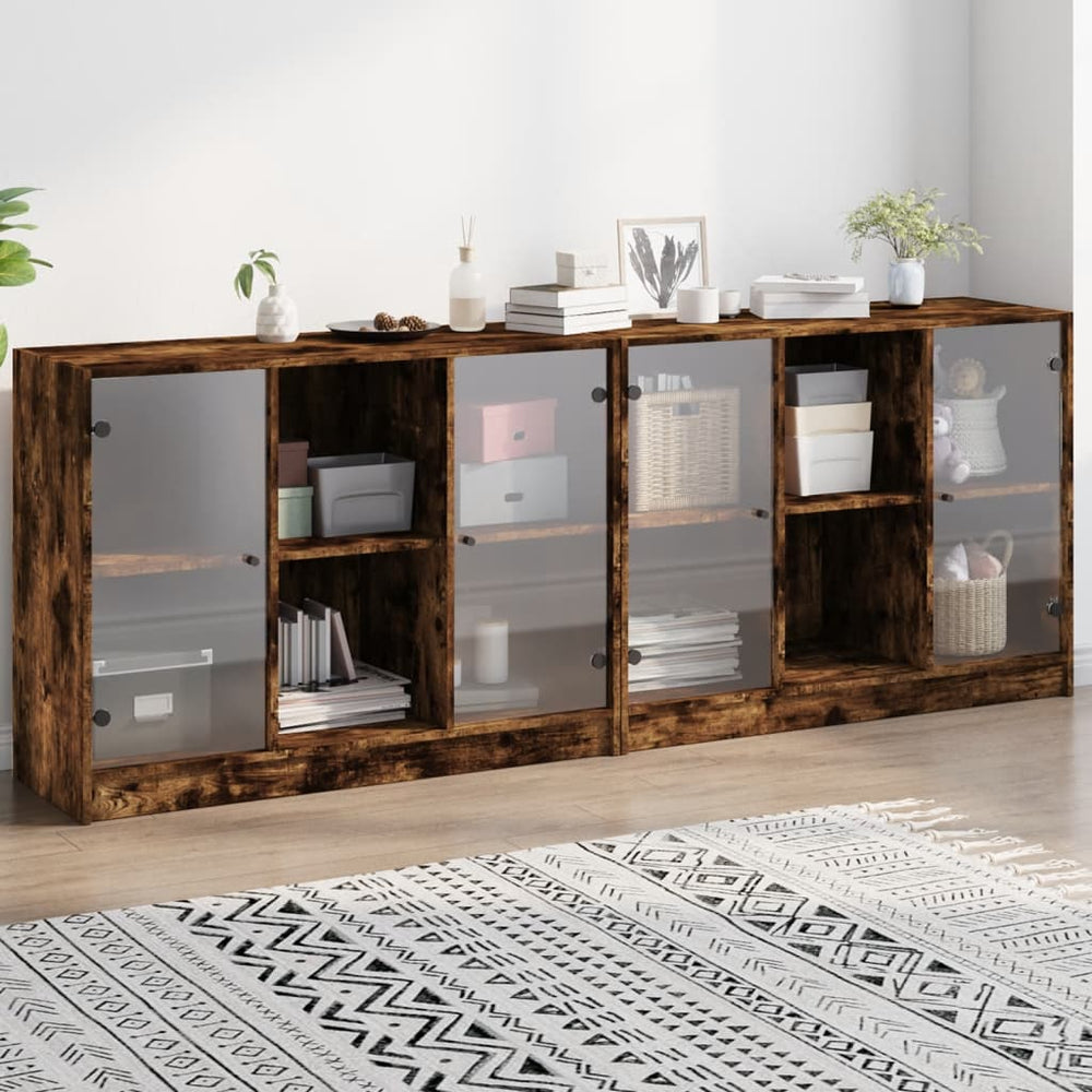Bücherschrank Räuchereiche mit Türen 204 cm