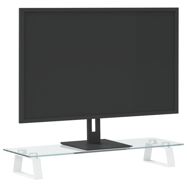 vidaXL Support de moniteur blanc 60x20x8 cm en verre trempé et métal