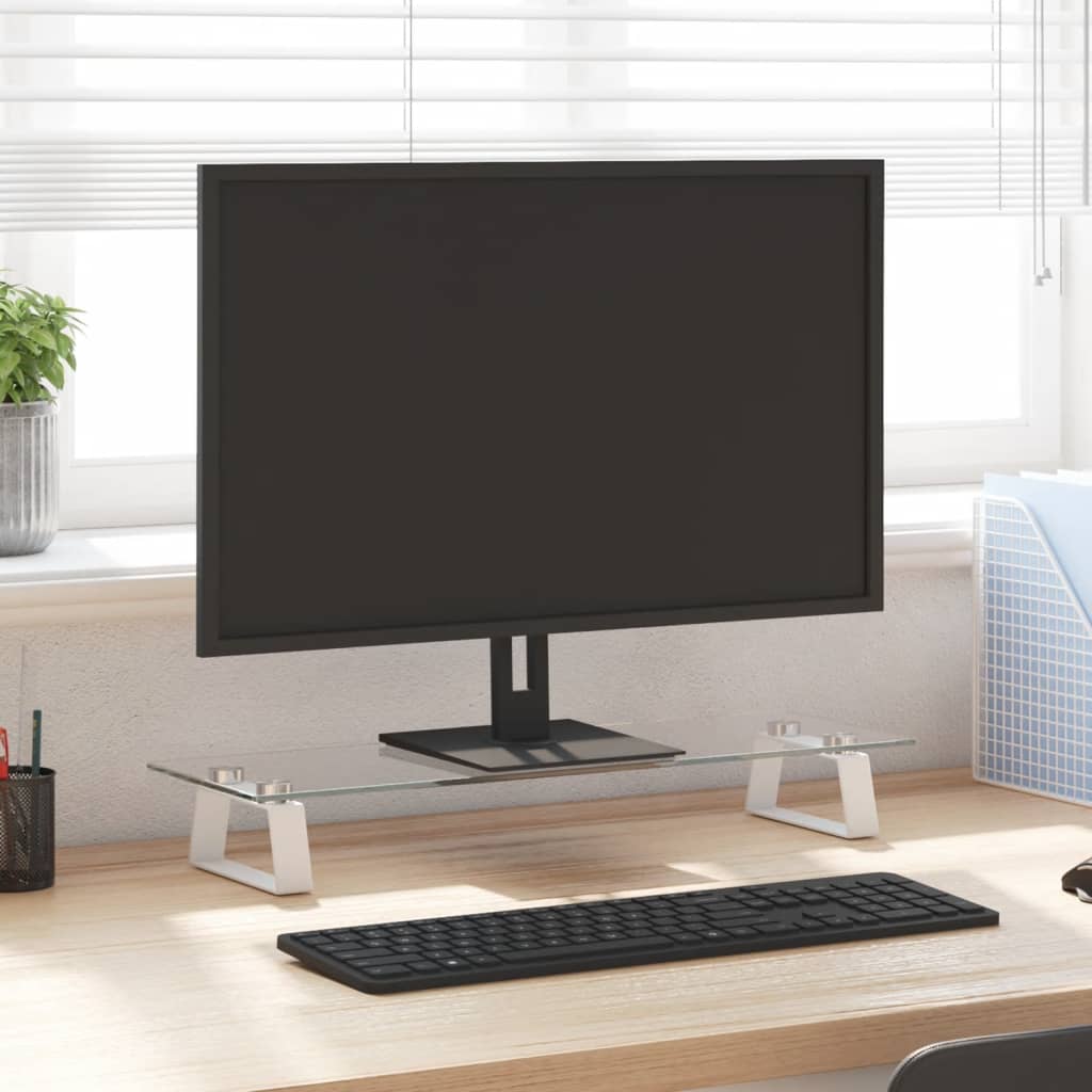 vidaXL Support de moniteur blanc 60x20x8 cm en verre trempé et métal