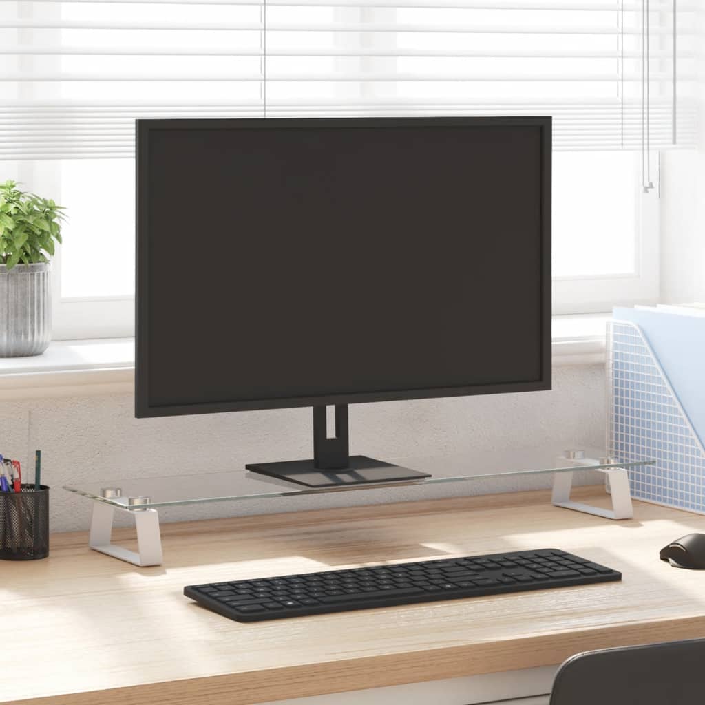 Monitorständer Weiß 80 cm Hartglas Metall