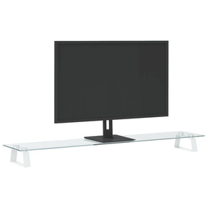 vidaXL Support écran Blanc 100x20x8 cm Verre trempé et Métal