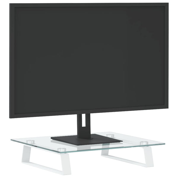 Monitorständer Weiß Hartglas Metall 40x35 cm