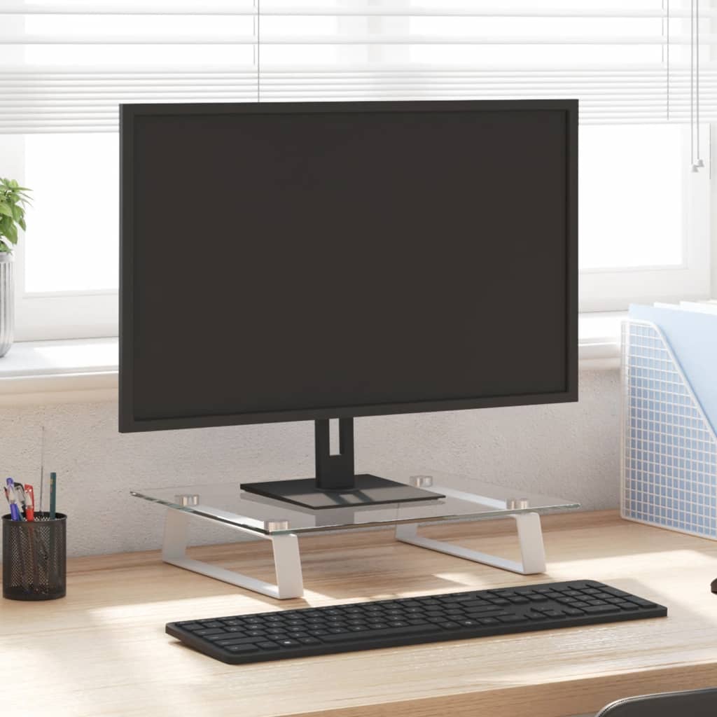 Monitorständer Weiß Hartglas Metall 40x35 cm