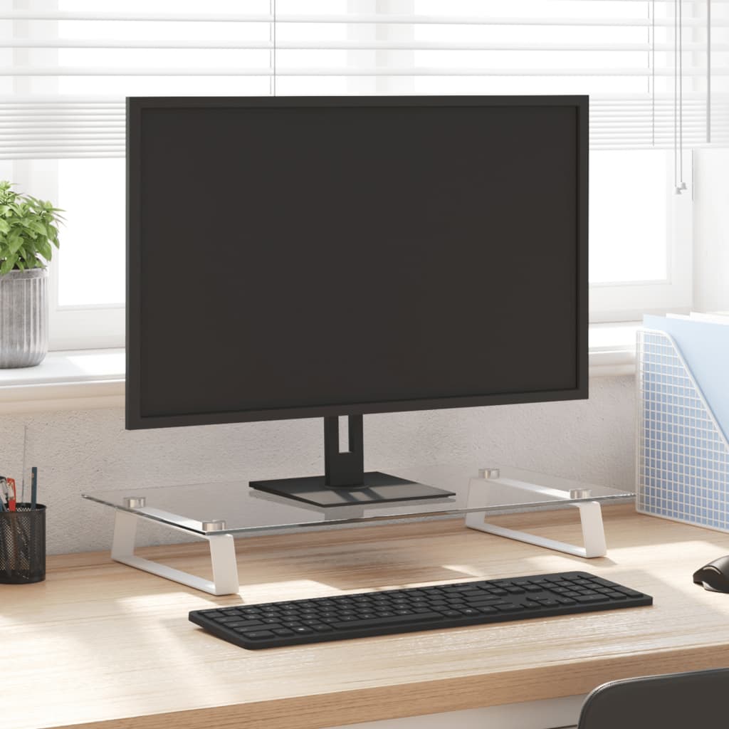 Monitorständer Weiß 60 cm Hartglas Metall