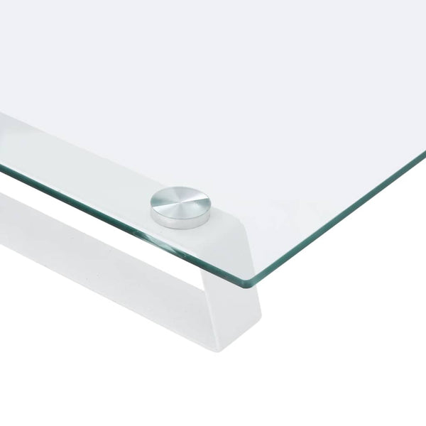 Monitorständer Weiß Hartglas 80x35 cm