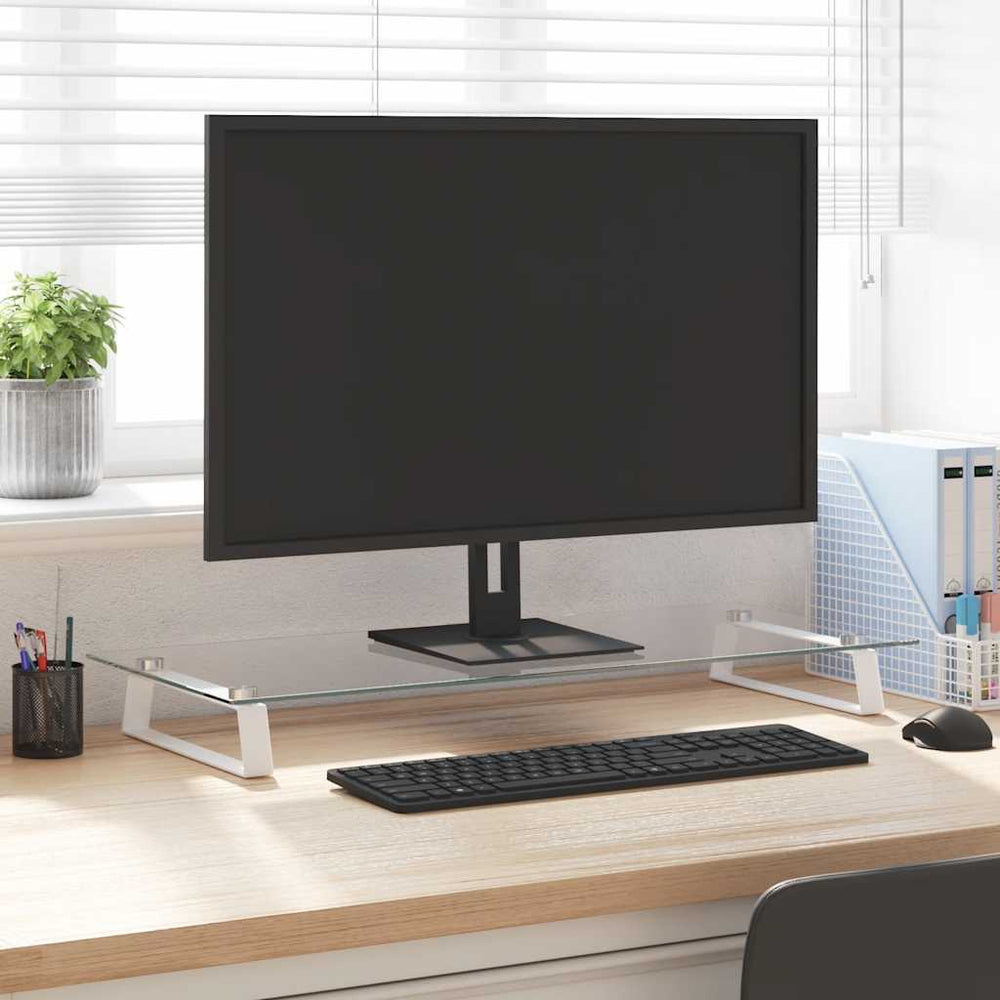 vidaXL Support de moniteur Blanc 80x35x8 cm Verre trempé et métal