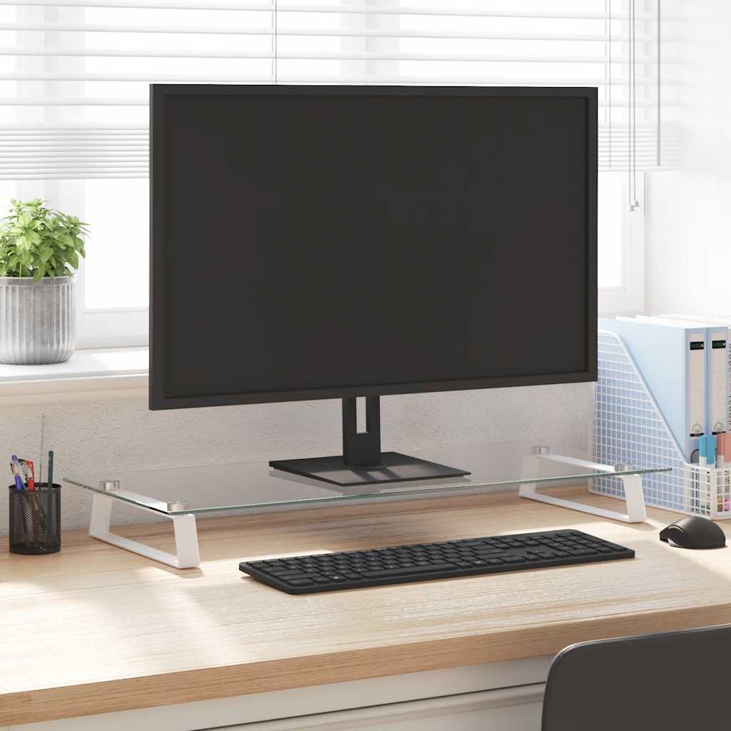 Monitorständer Weiß Hartglas 80x35 cm