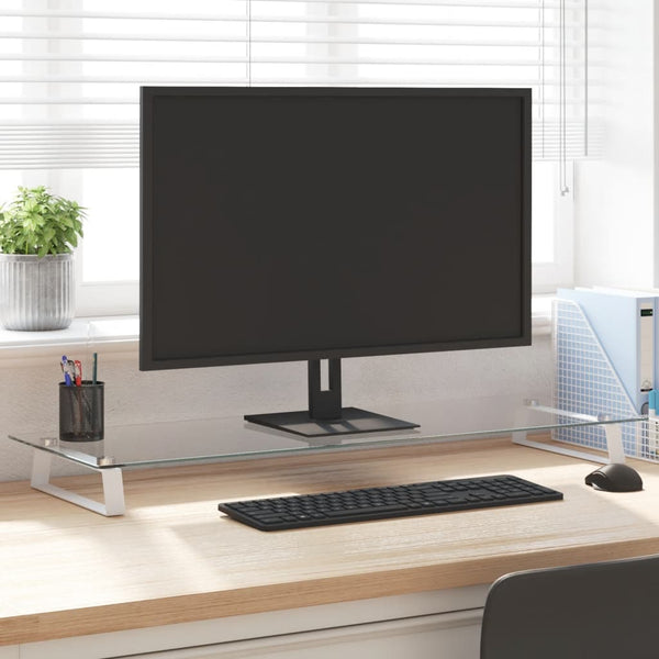 Monitorständer Weiß 100 cm Hartglas Metall