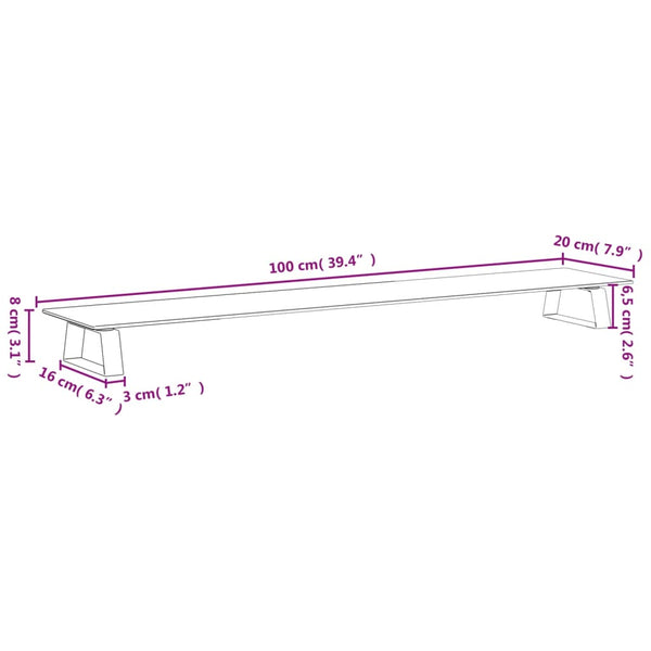 Monitorständer Schwarz Hartglas Metall 100x20x8 cm
