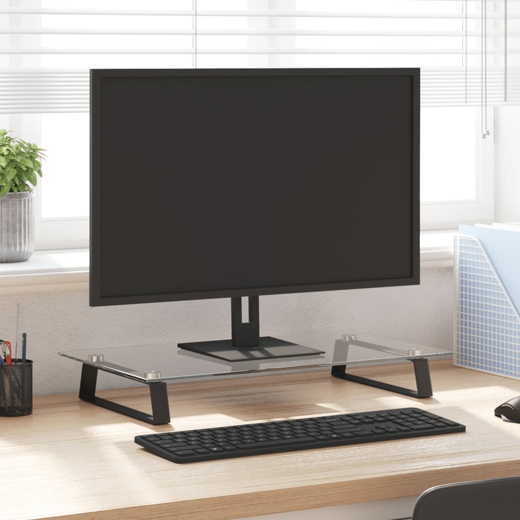 Monitorständer Schwarz Hartglas Metall 60x35 cm