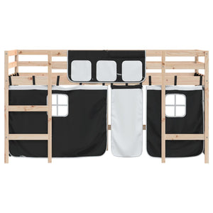 Kinderhochbett mit Vorhängen Kiefer Massivholz