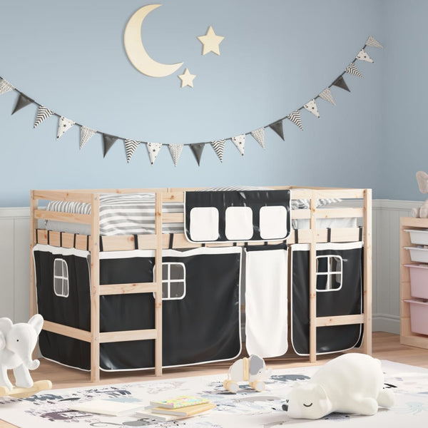 Kinderhochbett mit Vorhängen Kiefer Massivholz
