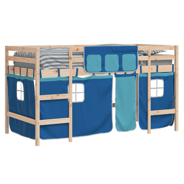 Kinder-Hochbett mit Vorhängen Blau 80x200cm