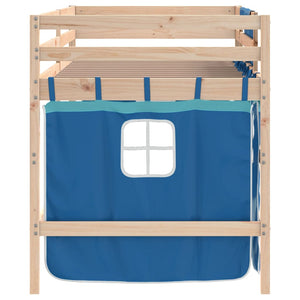 Kinder-Hochbett mit Vorhängen Blau 80x200cm